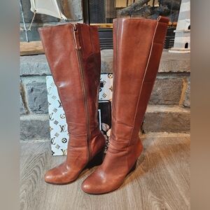 Nine West Brown Leather Knee-High Boots. EUC